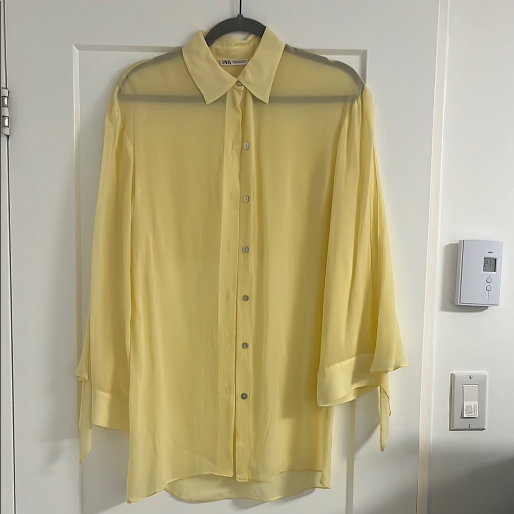 ZARA OVERSIZED CHIFFON BLOUSE WITH CAPE DETAIL